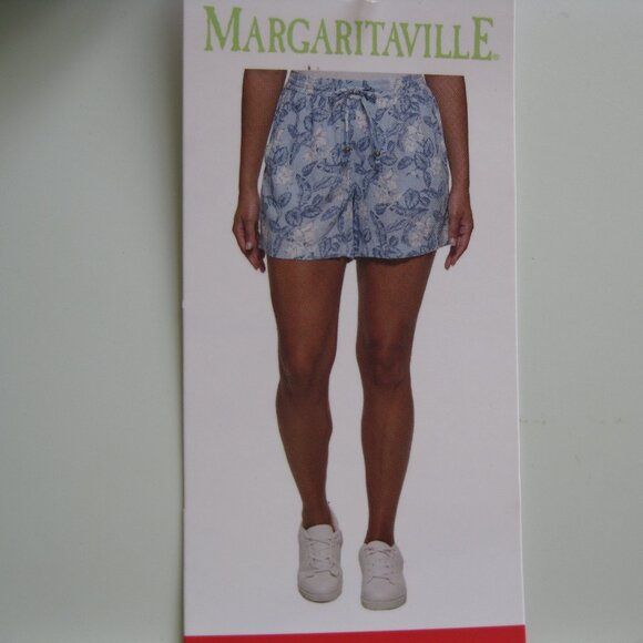 Margaritaville Island Reserve Women Linen Blend Shorts blue tropical floral M - Picture 1 of 14